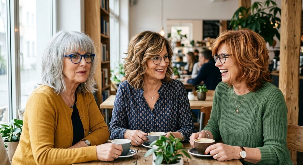 Peppige Frisuren für Frauen ab 60 mit Brille und mittellangem Haar 2026